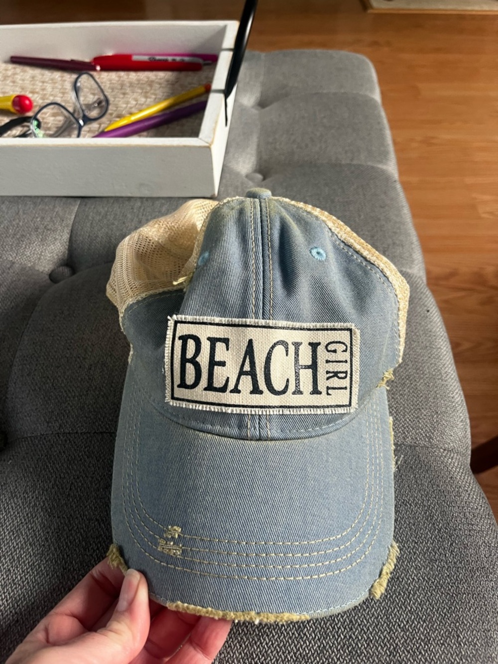 Beach Girl Washed Blue Trucker Hat